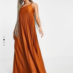 ASOS DESIGN one shoulder scrunch elastic pleated maxi dress in rust NWT; sizeUS2
